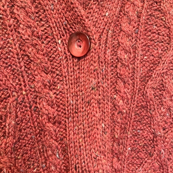 Kilronan Knitwear Wool Made in Ireland Cable Knit Sweater Cardigan in Burgundy - Picture 4 of 7